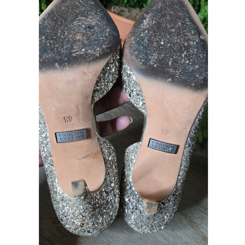Badgley Mischka Gold Glitter D'Orsay Pointed Toe Heels Pumps 6.5 - Picture 5 of 5